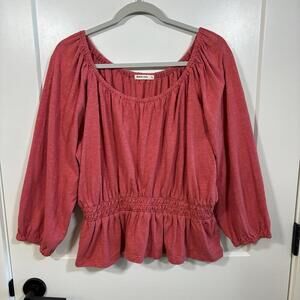 Marine Layer Pink 100% Cotton Off Shoulder Smocked Waist Top Size XL